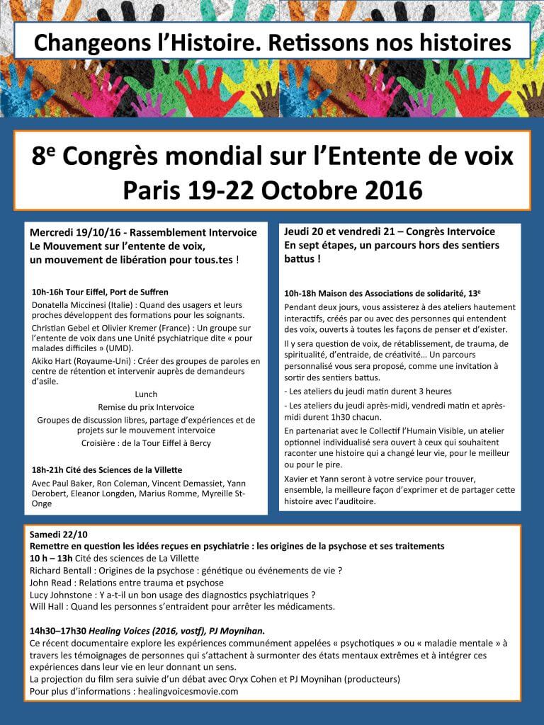 8e Congrès mondial sur l'Entente de voix à Paris, du 19 au 22 octobre 2016